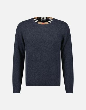 Burberry Mens Burberry Noland Knitted Wool/ Cashmere Jumper Check Neck Charcoal Grey - Size: 42