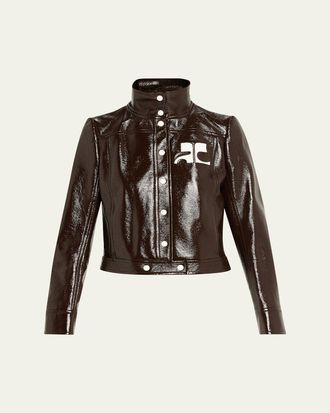 Courr&egrave;ges Textured Vinyl Crop Jacket