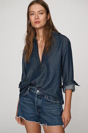Cloth & Stone Zip-Front Denim Shirt Top
