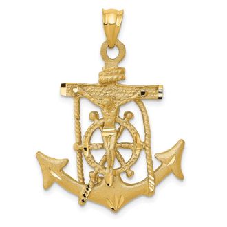 Diamond2Deal 14k Yellow Gold Satin Diamond-cut Mariners Crucifix Pendant