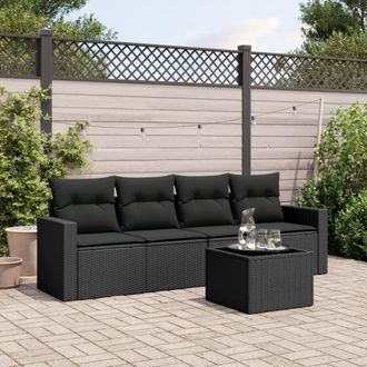 vidaXL Set De Muebles De Jard&iacute;n 5 Pzas Y Cojines Rat&aacute;n Sint&eacute;tico Negro Vidaxl