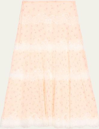 LoveShackFancy Everhart Cotton-Silk Lace Maxi Skirt
