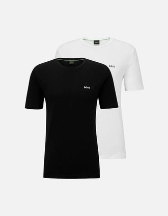 HUGO BOSS Mens Stretch Cotton Logo T-Shirt Twin Pack - Black/Multi - Size: 36