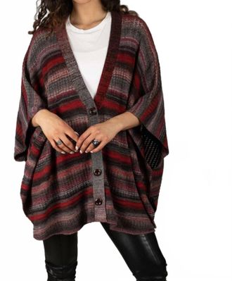 Saachi WomenS Striped Knit Poncho Top In Firebrick/red/gray