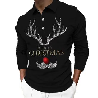 Generic Shirt Long Sleeve Mens Christmas Shirt Mens Polos Men Christmas Print Casual Winter Buttons Turn Down Collar Blouse Long Sleeve Tops Mens T- Shirts (B