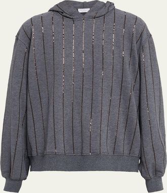 Brunello Cucinelli Paillette Striped Hooded Sweatshirt