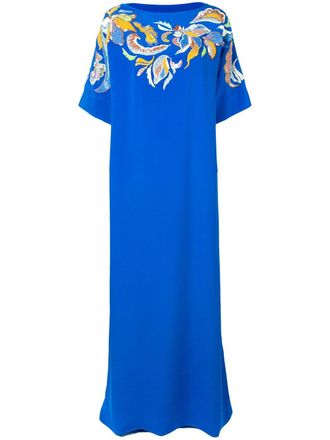 Pucci Floral Embroidered Silk Kaftan Dress - women - Silk/Silk - 40 - Blue