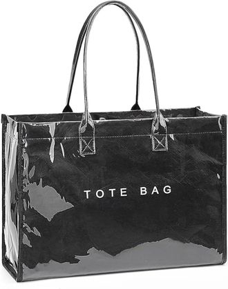 Generic PVC Tote Bag for Women, Large Plastic Bag, Shoulder Bag with Kraft Paper Letter Pattern, Hobo Handbag