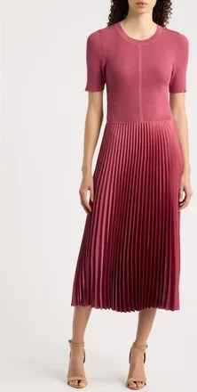 BOSS Fadridi Short Sleeve Pleated Midi Dress in Dry Rose at Nordstrom, Size Xx-Large