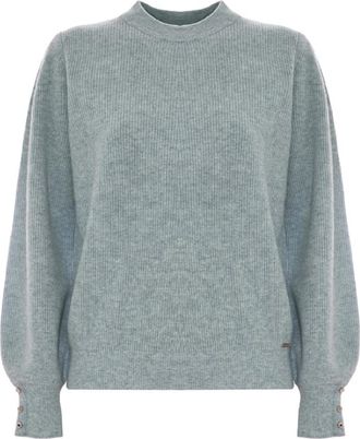 Kocca Groene Trui met Bisschopmouwen van Wol - Dames - Ronde hals truien - Groen - S - Wol - Truien & Vesten