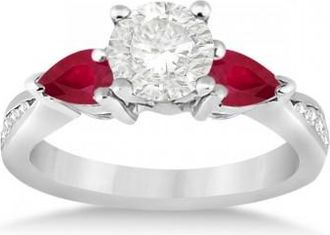 Allurez Diamond & Pear Ruby Gemstone Engagement Ring 18k White Gold (0.79ct)