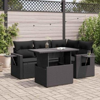 vidaXL Juego De Sof&aacute;s Jard&iacute;n Con Cojines 5 Pzas Rat&aacute;n Sint&eacute;tico Gris Vidaxl