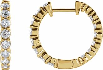 Diamond2Deal 1ct Lab-Grown Diamond Inside-Outside Hinged Hoop Earrings Clarity VS, Color F-G, 14k Gold