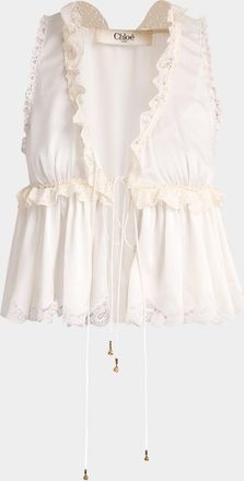 Chloé Ruffle V-Neck Sleeveless Silk Top