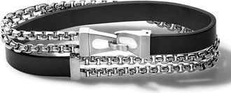 Bulova Classic Stainless Steel Leather Bracelet in Black at Nordstrom Rack