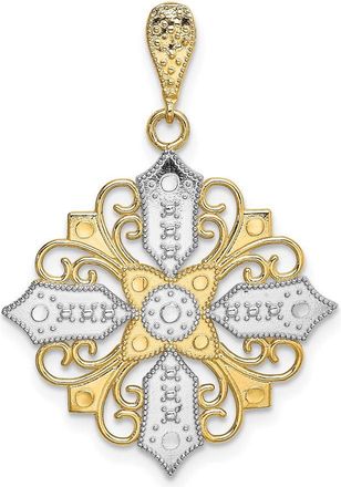 Diamond2Deal 14k Yellow Gold and White Rhodium Cut-out Cross Medallion Charm Pendant