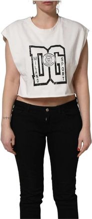 Dolce & Gabbana Mouwloos T-Shirt - Dames - Tops zonder mouwen - Wit - S - Katoen - Tops
