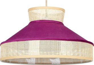 Beliani L&aacute;mpara De Techo De Rat&aacute;n Terciopelo Natural Rosa Fucsia 167 Cm Colgante Batali
