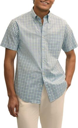 Brooks Brothers Friday Regular Fit Plaid Short Sleeve Cotton Poplin Button-Down Shirt in Aquaesquechk at Nordstrom, Size X-Large