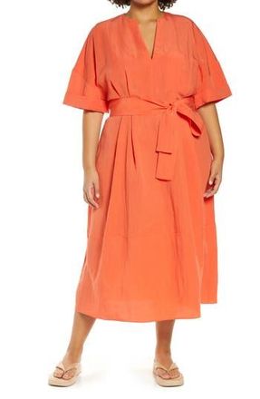 Vince Cuff Sleeve Belted Midi Dress in Burnt Orchid at Nordstrom Rack, Size 2X