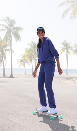 Vivance Sweatpants VIVANCE, Damen, Gr. 32/34, N-Gr, blau (dunkelblau meliert), Frottee, Obermaterial: 51% Baumwolle, 49% Polyester, meliert, Basic, Hosen Swea