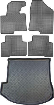 OEM Hyundai Santa Fe Iii Dm Grand Suv (5 Puertas) De 10/2013 A 07/2018. Juego: Alfombrillas De Goma Para Coche + Alfombrilla Para Maletero