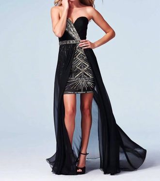 Mac Duggal High Low Prom Dress With Overskirt In Black/gold