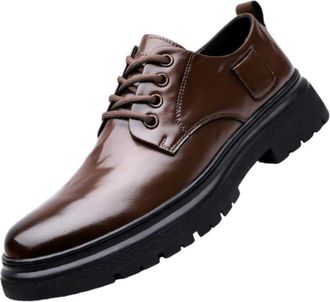 Generic Mens Soft Sole Dress Shoes Polished Leather Business Formal Office Wear Korean Style British Fashion Shoes for Work and Commuting(Brown,7.5)