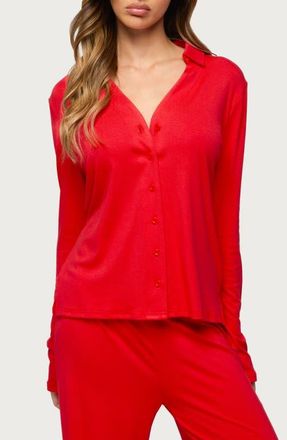 Edikted Justina Lounge Button-Up Top in Red at Nordstrom, Size X-Small