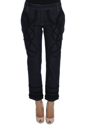 Dolce & Gabbana Womens Lacedetailed Cropped Jeans - Dark Blue