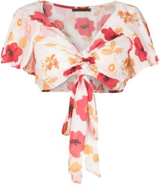 Clube Bossa Bevita floral crop top - women - Rayon/Silk - M - Multicolour