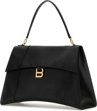 Balenciaga Womens Hourglass Top Handle Bag Black Calf