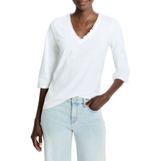 Nic+Zoe Fringe Trim Cotton T-Shirt in Paper White at Nordstrom, Size Xx-Large