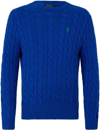 Polo Ralph Lauren Gebreide katoenen trui met borduursel - Heren - Ronde hals truien - Blauw - M - Katoen - Truien & Vesten
