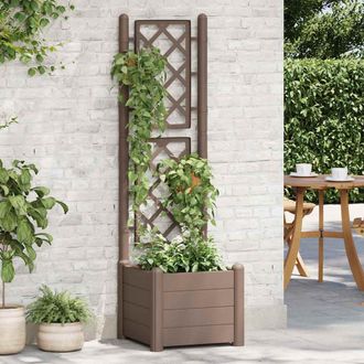 vidaXL Jardinera Con Enrejado Pp Moca 43x43x142 Cm Vidaxl