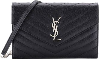Saint Laurent Classic Monogram Wallet On Chain Matelass&eacute; Chevron Small (Authentic Pre-Loved)