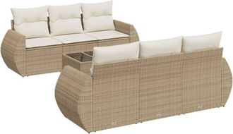 vidaXL Vidaxl - Set Sof&aacute;s De Jard&iacute;n 7 Piezas Y Cojines Rat&aacute;n Sint&eacute;tico Beige