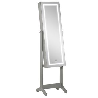 HOMCOM Mirrored Jewellery Cabinet W/ LED Light Lockable Jewellery Armoire Grey | TJ Hughes