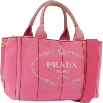 Prada Pre-owned Tote Bags, female, Pink, Size: ONE SIZE Pre-owned Canvas Tote Bag