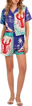Agua Bendita Lia Alina Cotton Cover-Up Shorts in Blue Multi at Nordstrom, Size Medium