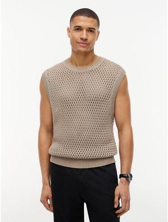 Tommy Hilfiger Mens Regular Fit Open-Knit Sweater Vest - Beige - L