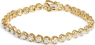 House of Brilliance Silver 1/10 Cttw Diamond Open Circle Wheel Link Tennis Bracelet in Yellow Gold Over Silver at Nordstrom