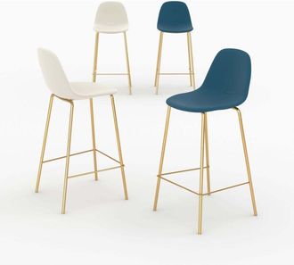 Rendez-Vous D&eacute;co Pack De 4 Sillas Para Isla Central Henrik Blancas Y Azules 65 Cm