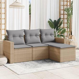 vidaXL Juego De Sof&aacute;s Jard&iacute;n Con Cojines 4 Pzas Rat&aacute;n Sint&eacute;tico Beige Vidaxl