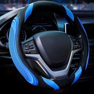 OEM Funda Para Volante - Funda Para Volante De Coche - Protecci&oacute;n Para Volante - Antideslizante - Deportivo - 37-38 Cm De Di&aacute;metro - Azul