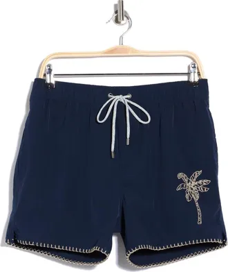 Vintage Summer Swimwear Embroidered Palm Volley Swim Shorts in Navy at Nordstrom Rack, Size Xx-Large