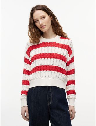 Tommy Hilfiger Womens Tommy Jeans Striped Cable Knit Sweater - Red - XL