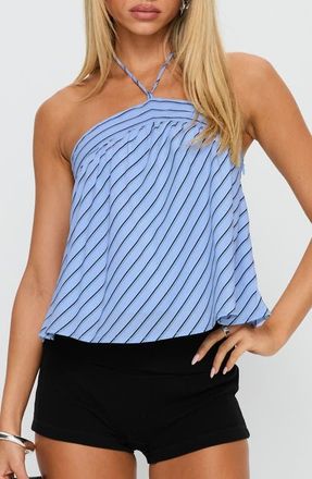 Princess Polly Moonlit Stripe Halter Top in Blue Stripe at Nordstrom, Size 12