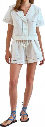 Hunter Bell Fern Tonal Cut-Out Embroidery Short In White