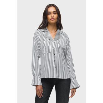 Hudson Long Sleeve Camp Shirt in Black Bengal Strip at Nordstrom, Size X-Small